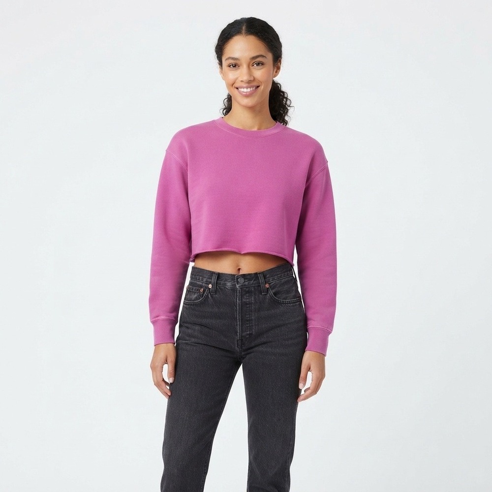 Monrow Cropped Sweatshirt Women XS Pink Excellent Raw Hem French Terry USA